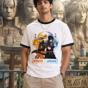 Naruto & Sasuke Anime Graphic Unisex Premium Cotton Ringer T-Shirt