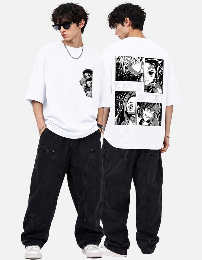 Demon Slayer Kimetsu no Yaiba Chibi Peeking & Hero Panel TP Oversized Tee
