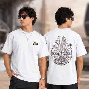 Star Wars Millennium Falcon Blueprint Oversized Unisex Stretch T-Shirt Stretch