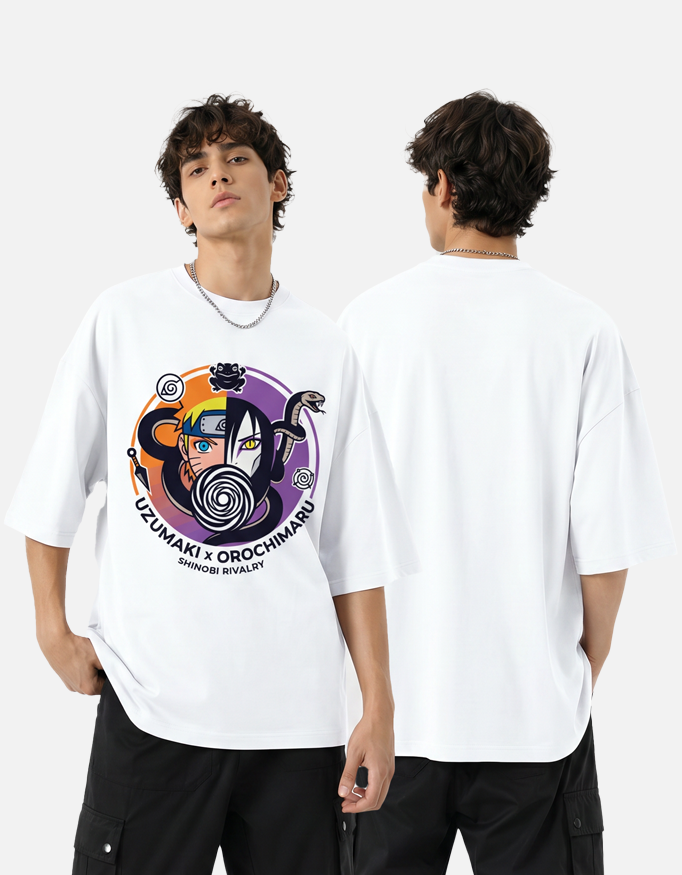 The Shinobi Rivalry Luxury Drop Uzumaki x Orochimaru Dual Fate Unisex Terry Oversized Tee