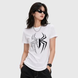 Women's Black Spider Graphic Oversized Stretch T-Shirt
